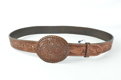 Leather Lauren Ralph Lauren western tooled belt, brown New Ralph Lauren Women main image 4