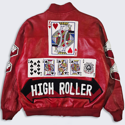 High Roller スカジャン LL Troop Vintage 80s High Roller Gambler Leather Bomber Jacket - LL