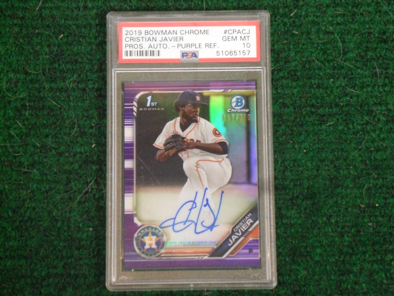 2019 Bowman Chrome 1st Cristian Javier Purple Refractor Auto /250 PSA 10 POP 6