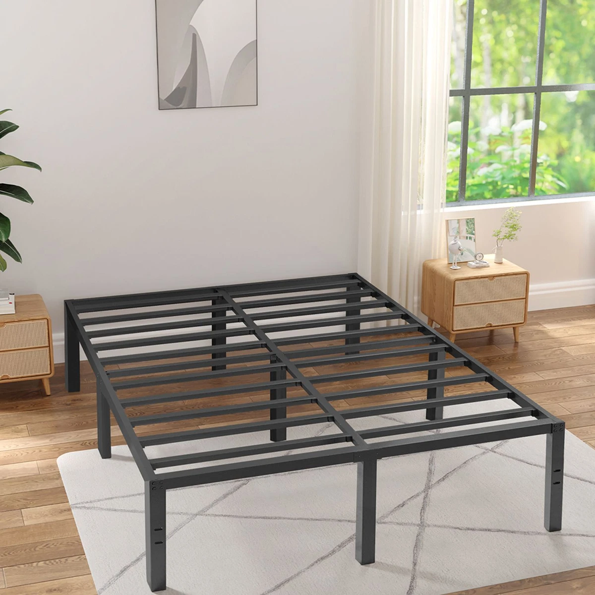 Queen size bed with on sale metal frame