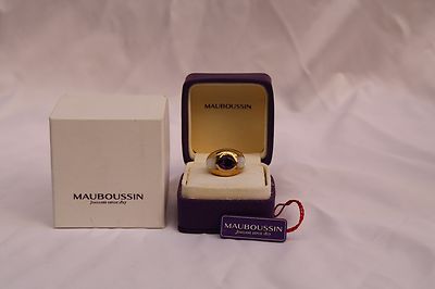MAGNIFICENT BRAND NEW MAUBOUSSIN 18K GOLD AMETHYST MOTHER OF PEARL RING SIZE 5