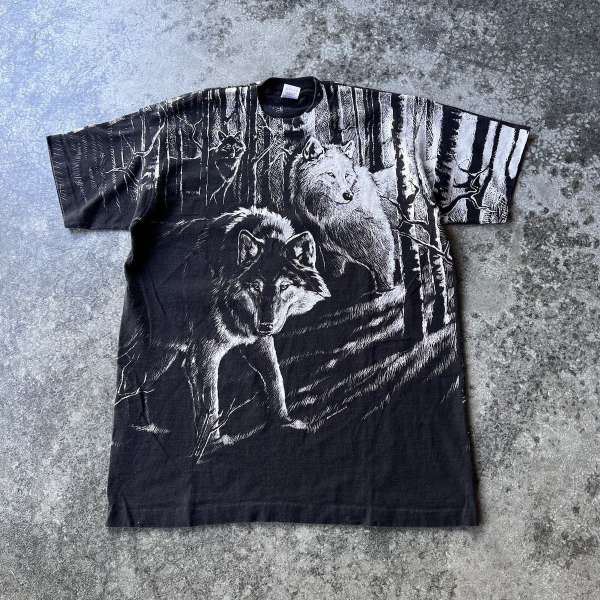 Vintage 90s Harlequin Wild AOP Graphic T Shirt Mens Size XL Black