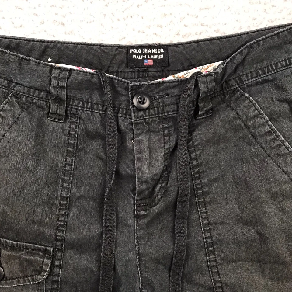Vtg Polo Jeans Co Ralph Lauren Cargo Shorts Womens 8 Black Drawstring 7" Denim - Image 4 of 4