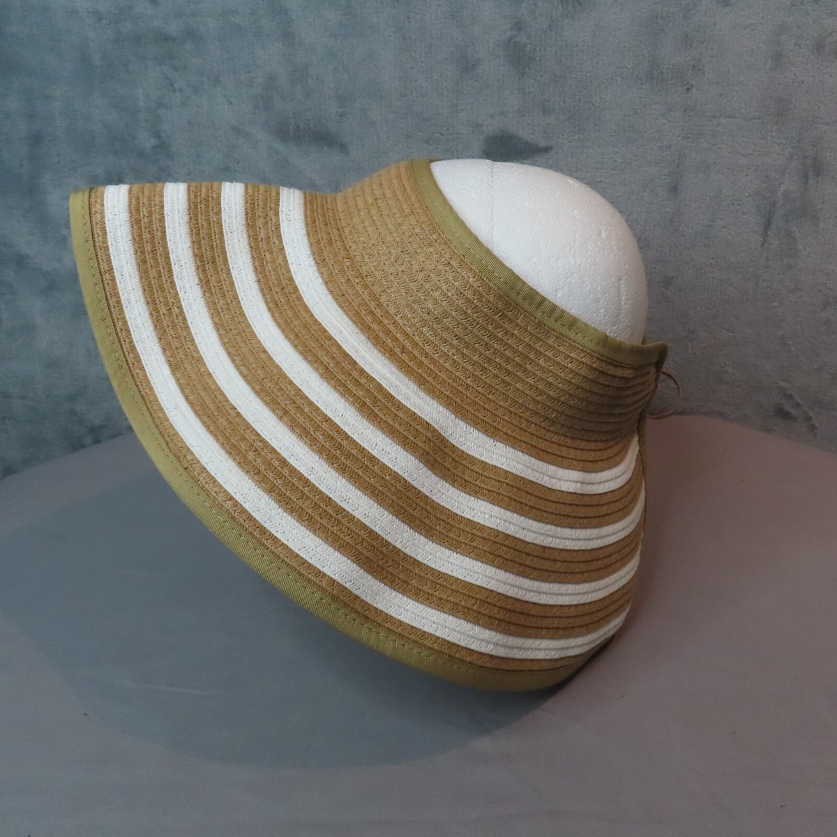WEST LOOP Sun Visor Hat Beige Stripe Paper Straw Floppy