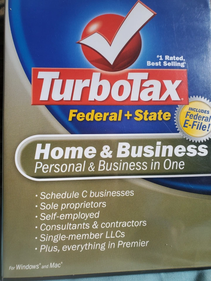 CD TurboTax Home & Business 2008 Windows & Mac devoluciones federales y estatales. Intuit Foto 3 de 4