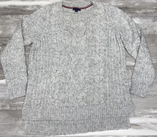 Tommy Hilfiger Cable Knit Fishermans Sweater Men's Large Gray Crewneck