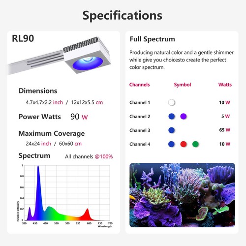PopBloom RL90 WiFi Reef Led Aquarium Light for Saltwater Coral 36 48 60 72" Tank - Picture 2 of 16