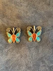 2 quantity butterfly pendants zuni made with sterling, turquoise, and coral