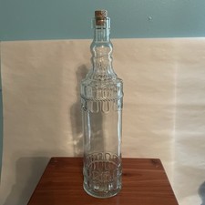 Vintage Decorative Clear Glass Bottle Embossed Rope Design With Cork 12-1/4 T