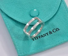 Size 5 Tiffany & Co Italy Silver Wide Open ID Band Modern Ring and Pouch Thick