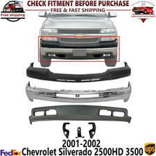 Front Bumper Chrome Steel Kit W Brackets For 01-02 Chevy Silverado 2500hd 3500