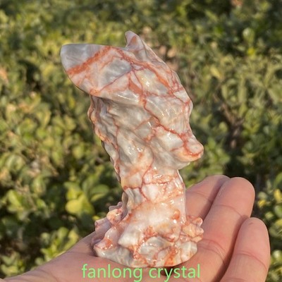 3.2'' Natural Red network stone Dragon Quartz Pocket Monster Skull Gem 1pcs