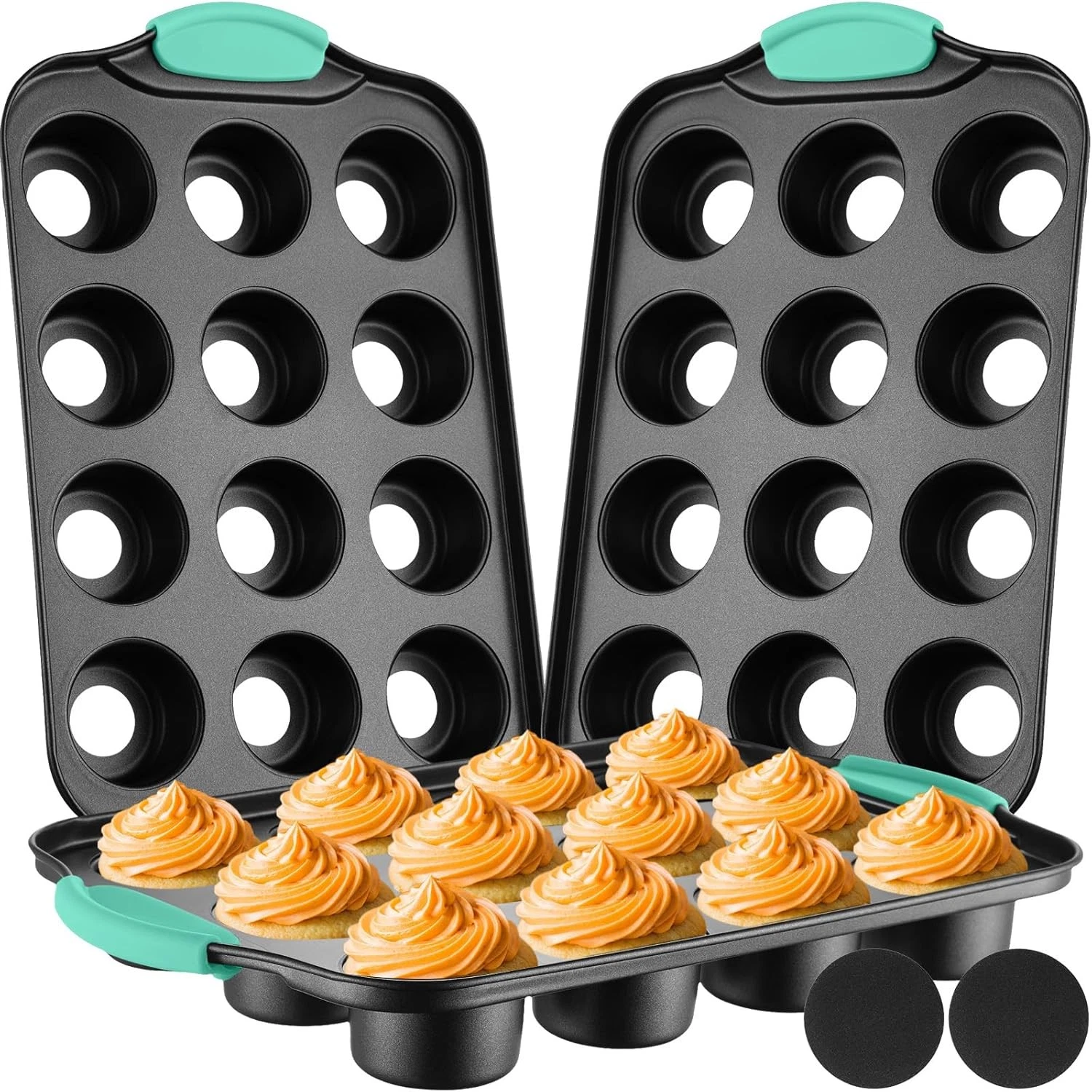 3 Pack Mini Cheesecake Pans 12 Cavity Removable Bottom Cupcake Muffin Mold Green