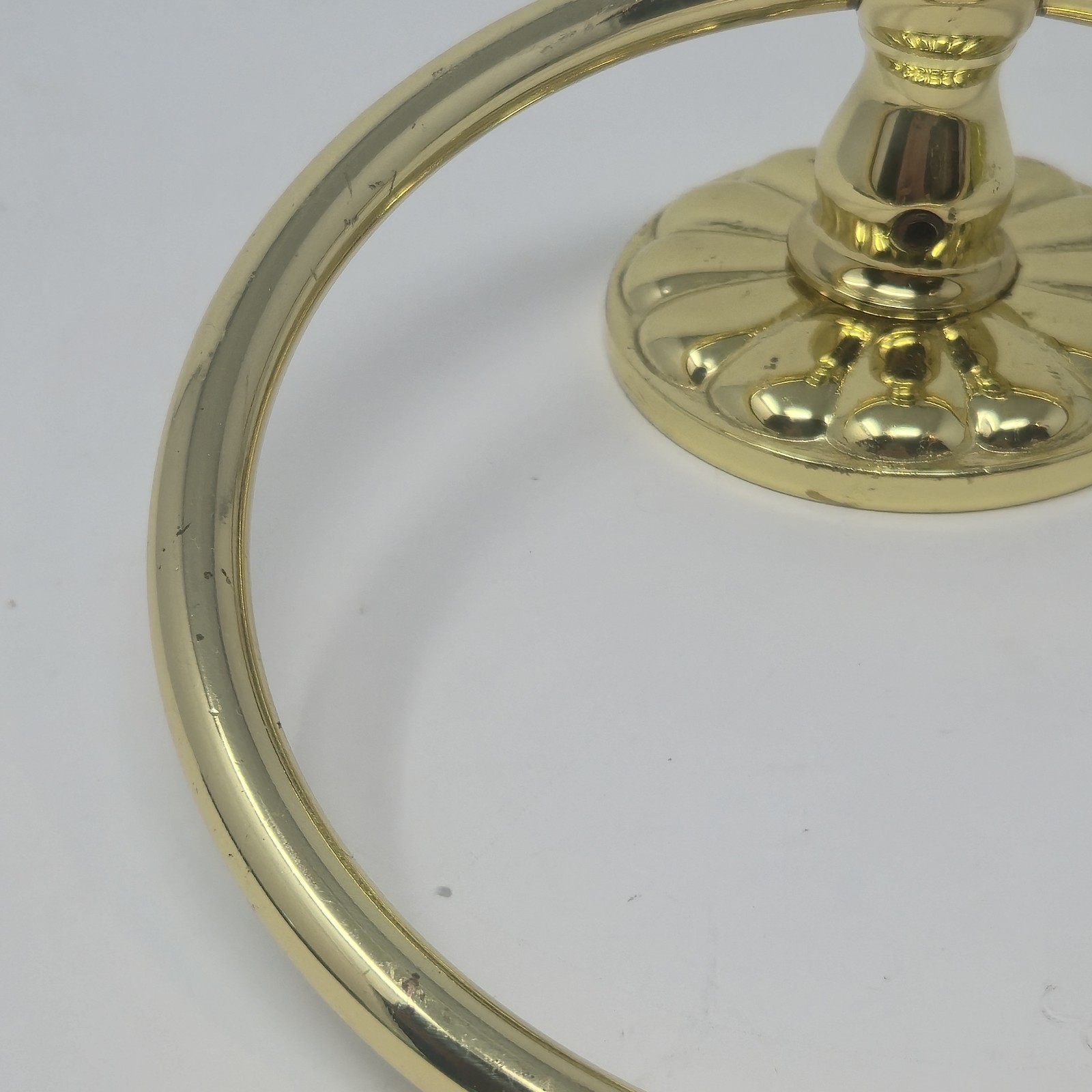 Vintage Polished Brass Towel Ring 6" Scalloped Fluted Base Bathroom Hardware image 3