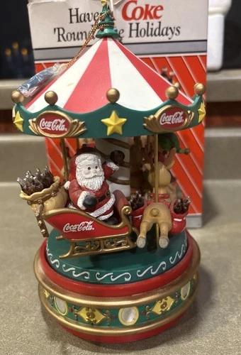 Vintage Coca Cola Christmas Musical Carousel by Enesco Plays Jingle Bells W/ Box