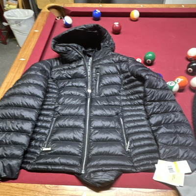 Michael Kors Packable Lightweight Hooded Full Zip Puffer Jacket Black Size M
