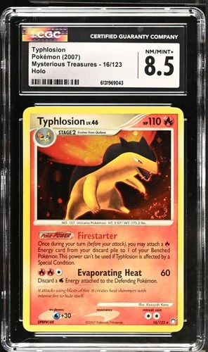 CGC 8.5 NM/MINT+ Typhlosion 16/123 Holo Mysterious Treasures Pokemon Card