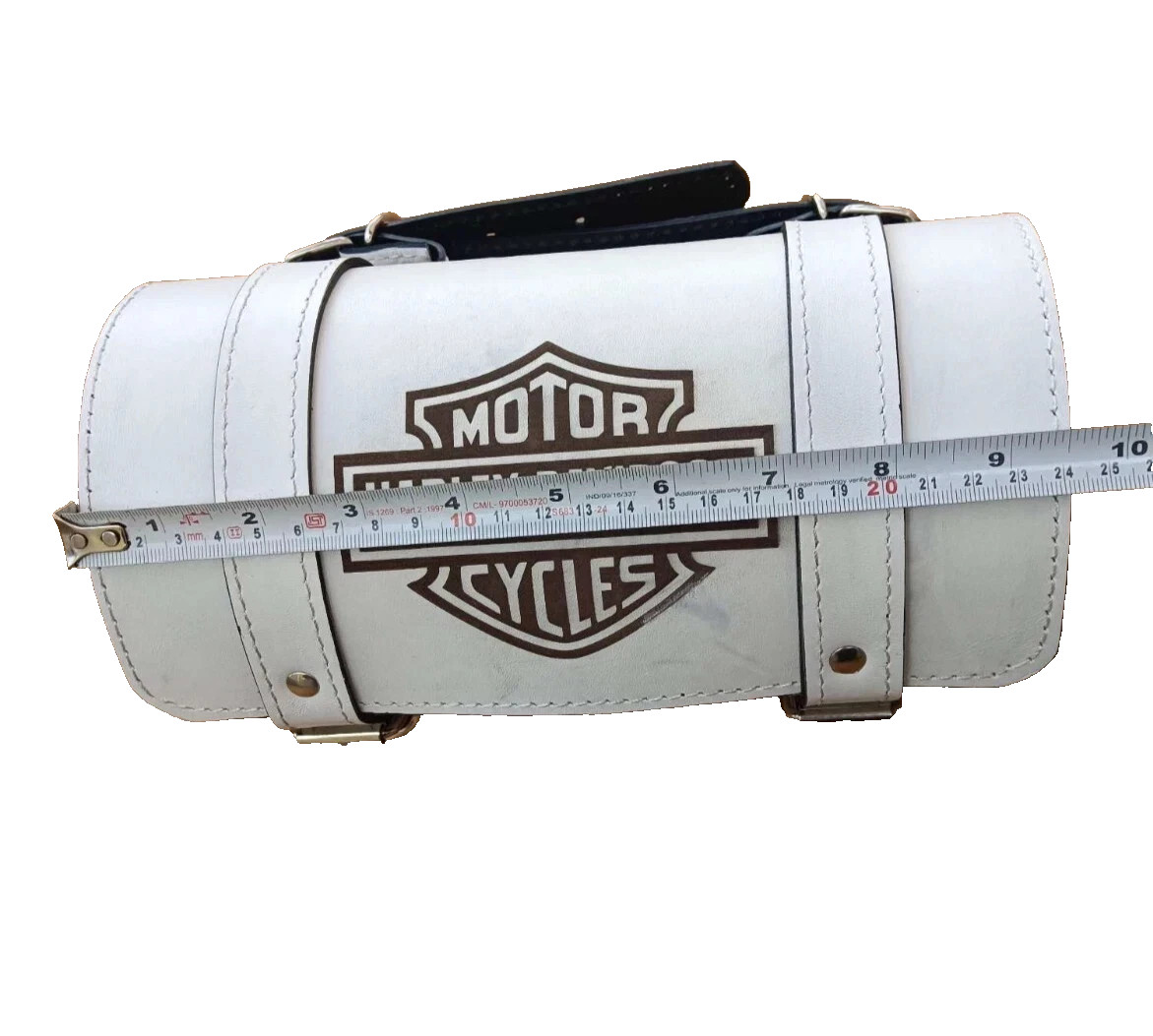 Genuine White Leather Tool Bag Engraved Fit For Harley Davidson Motorcycles