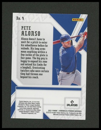 Tarjeta de béisbol 2021 Panini Chronicles #4 Pete Alonso Phoenix velocidad púrpura - Imagen 2 de 2