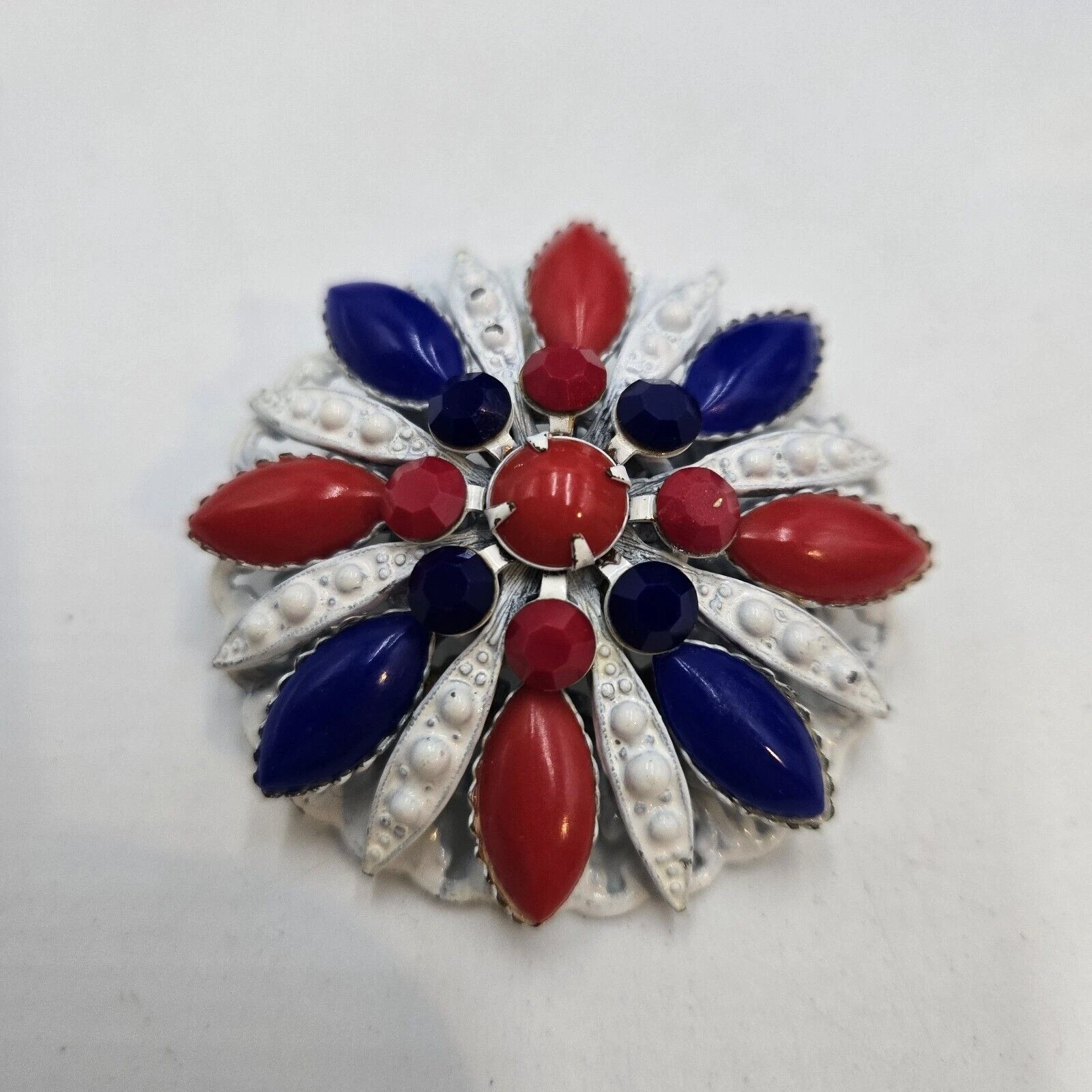 Vintage 1960's Red White Blue Enamel Japanned Patriotic Rhinestone Brooch