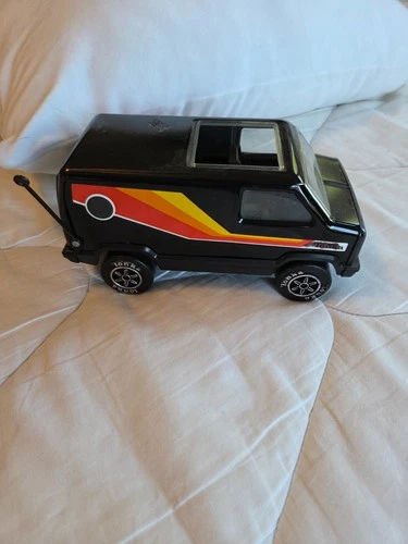Vintage 1970s Tonka Toy Sports Van Black w/ CB Radio Antenna Orange Red Yellow