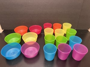 Ikea Lot of 18 Bowls & Cups Kalas Plastic Kid Child Transparent Rainbow Bright