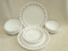 24 Pcs Corelle Burgundy Rose Dinner Dessert Plates Cereal Berry Bowls Serves 6