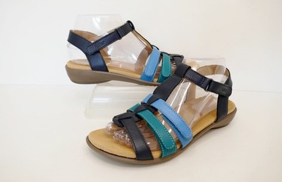 HOTTER SOL MARINEBLAU BUNT LEDER T-STEG VERSTELLBAR RIPTAPE SANDALEN UK 5,5 STD