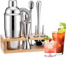 BRIOUT Cocktail Shaker Set, 8-Piece Bartender Kit Include Stand Silver-8pcs 