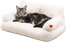 Pet Couch Bed Washable Dog Cat Beds Fluffy Cat Couch with Non-Slip Bottom Pink