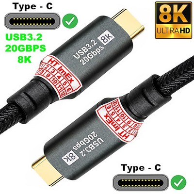 USB 3.2 8K 20Gbps Gold USB-C to USB-C Cable 5A PD 100W Fast Charging Data Cable