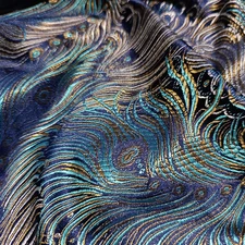 Brocade Fabric Viscose 29" Wide Yarn Dyed Peacock Feather Designer Material 