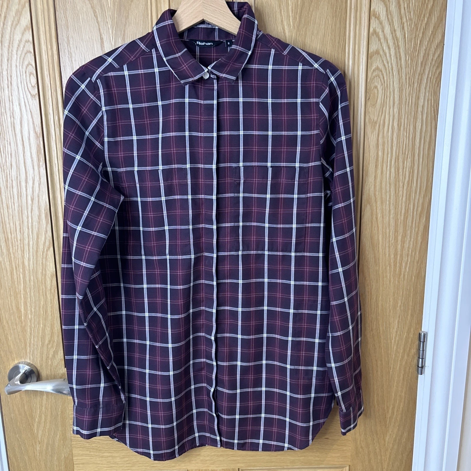 Rohan Homestead Shirt Womens 8 Purple Check Plaid Pockets Walk Sun Protective