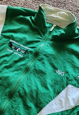 Vintage Marshall University Asics Track And Field Jacket Green White Size Large