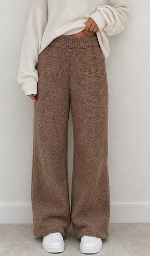 Skims Cozy Collection Pants S/M Small Medium Brown Teddy Knit Straight Leg