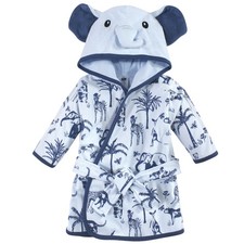 Hudson Baby Infant Boy Cotton Rich Bathrobe, Blue Elephant, 0-9 Months