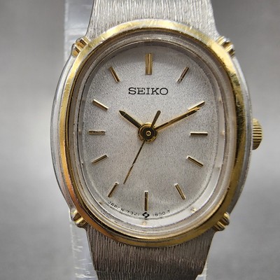 Seiko Watch Women 18mm White Dial Two Tone Oval 7321-6100 New