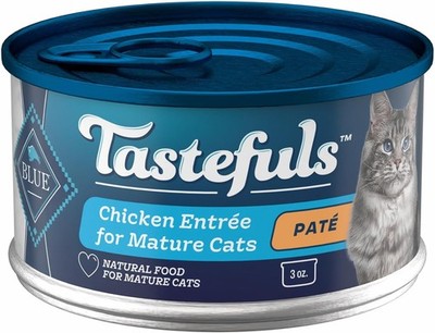 24 Cans 3 oz ea Blue Buffalo Tastefuls Wet Cat Food Paté for Mature Cats Chicken