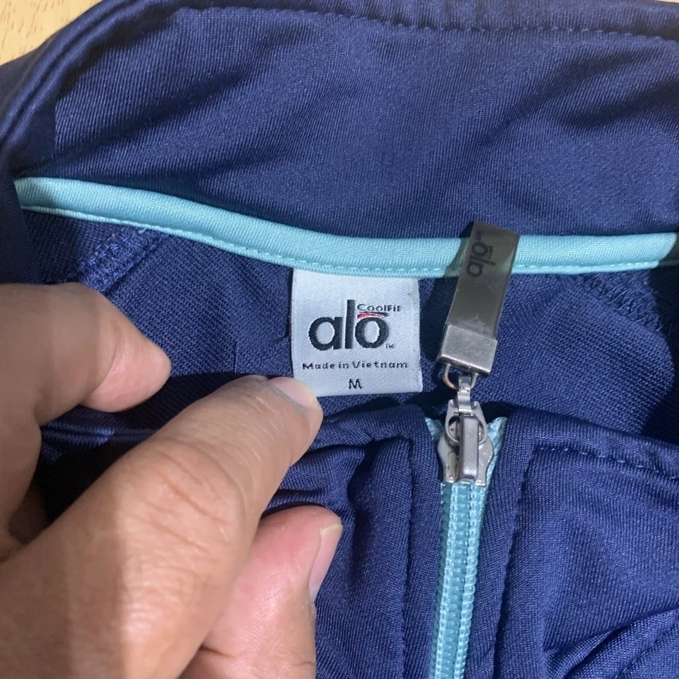 ALO COOLFIT Womens Medium Navy Teal Coolfit Full Zip Stretch Yoga Track Jacket - Image 3 of 4