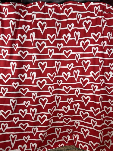 Vtg Casaba Cotton Print Fabric Shower Curtain Valentine’s Red Hearts 69”x 74”L - Picture 1 of 5