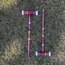 Vintage Set of 2 Wood Croquet  Replacement Mallets With Rubber Ends 25" Long