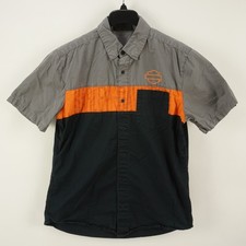 Harley Davidson Mechanic Shop Shirt Mens Medium Gray Black Logo Cotton Button Up