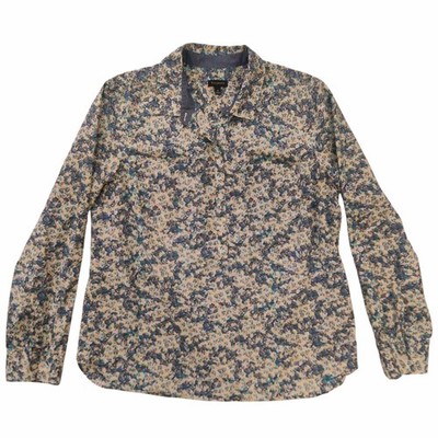 Talbots Blue Floral Long Sleeve Half Button Front Top Popover Shirt Size Medium 