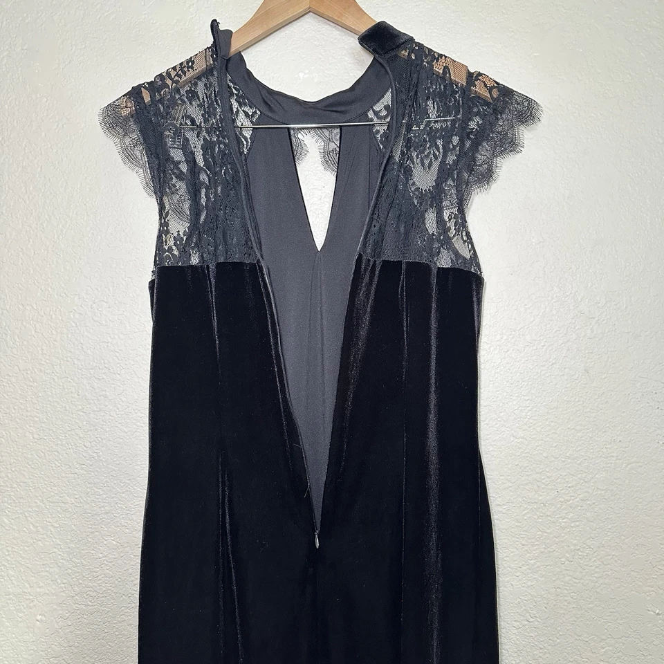 WHITE HOUSE BLACK MARKET Mujer Talla 10 Terciopelo Cambio Vestido Encaje Negro Cóctel Foto 4 de 4