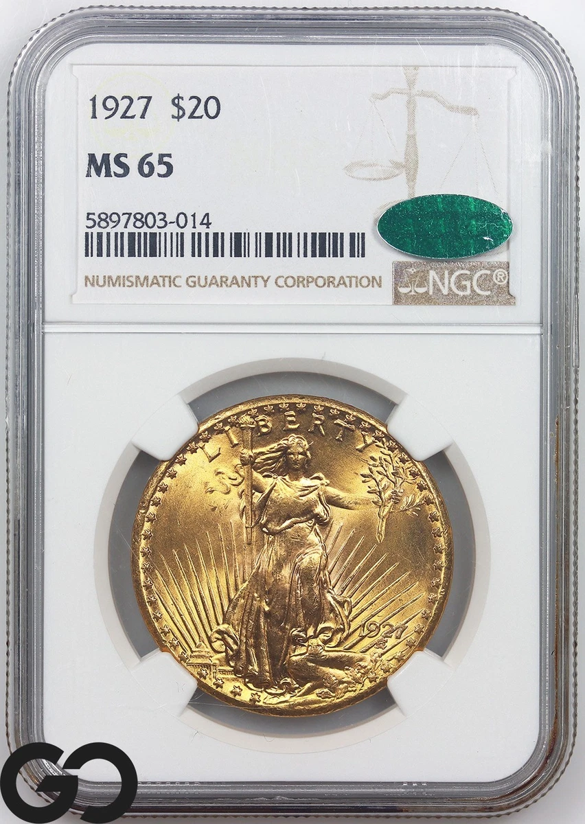 Uncirculated MS 65 Graded 1927 Year Double Eagle $20 US Gold Coins