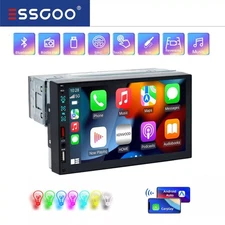 Single DIN 7" Apple Carplay/Android Auto Car Stereo Touch Screen Head Unit SWC