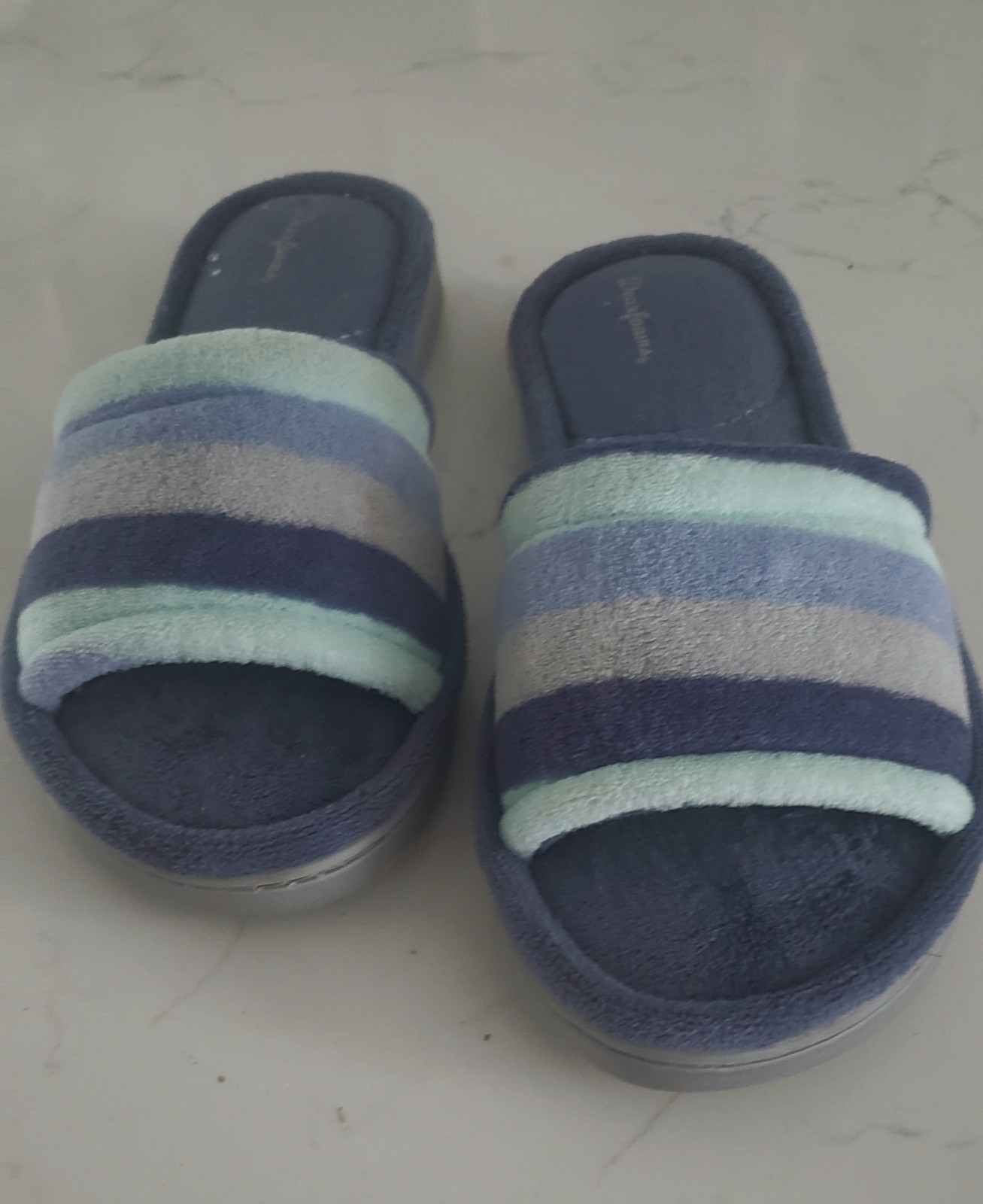 APL Dearfoams Pantofole con scivolo a righe blu in memory foam grandi 9 10