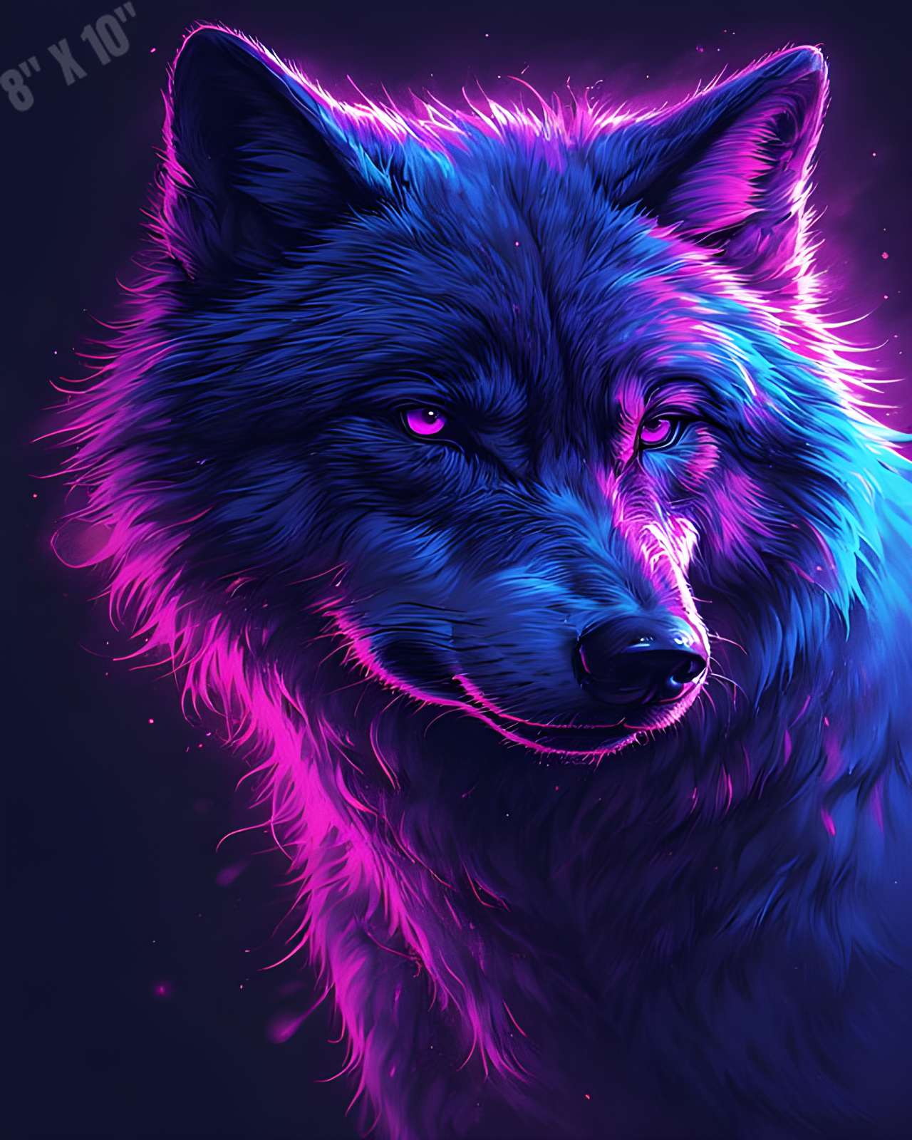 Wolf In Neon Purple And Blue Shades Pop Art 8X10 Print