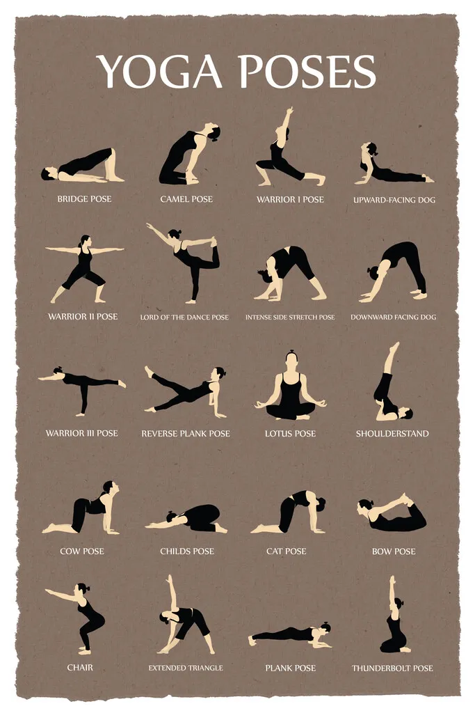 Yoga Poses Reference Chart Studio Gray Cool Wall Decor Art Print Poster  12x18