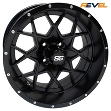 Set of 4, RHOX 15" RX387-B Gloss Black Golf Cart Wheels, 15x7, ET -25